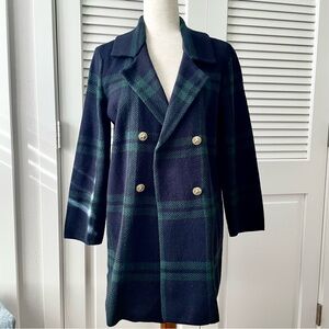 Anne Klein Tartan Plaid Open Front Sweater Coatigan Jacket Blazer Size M